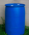 Heavy Duty 55 Gallon Plastic Drum Stackable Industrial Storage Barrel Chemical Resistant Liquid Container Made From Tight Head High Density Polyethylene In Blue placed on grass.