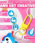 Premium Metal Lobster Clasps With Smooth Rollin Rings For Custom Keychains And Craft Supplies, showing a yellow swivel clip with keychain.