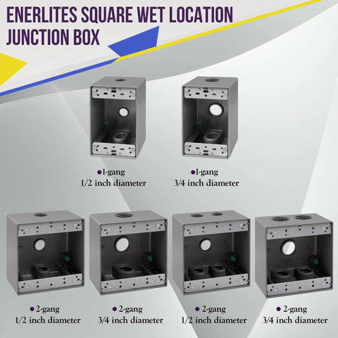 Weatherproof Two Gang Outdoor Electrical Box With Three Half Inch Threaded Outlets Die Cast Metal Enclosure