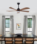 Neojoyoenix 52" 5PCS Solid Wood Blades Ceiling Fan with Lights Remote Control, Quiet DC Motor in black above a dining table.