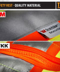 Top Shelf Class Two High Visibility Safety Vest With Deep Carry Pockets And Slick Zipper Front Built Like A Tank close-up of 3M Scotchlite reflective material and YKK zipper