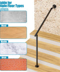 Pro Level Wrought Iron Hand Rails For Outdoor Steps 2 Or 3 Adjustable Indoor Outdoor Stair Railing Kit shown on steps with various floor types.