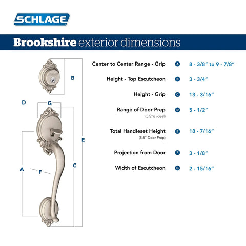 Brookshire Handleset And Georgian Knob In Antique Brass Finish For Front Doors dimensions diagram with measurements