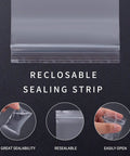 Close-up of Clear Zip Bags 4 By 6 Inch Pack Of 200 Reclosable Plastic Bags 2 Mil Thick with sealing strip details.