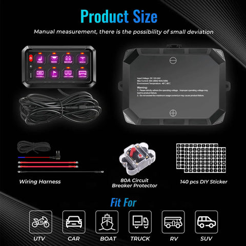 RGB Eight Gang Switch Panel For 12 24V Automotive Systems With Bluetooth App Control And 230 Foot 433MHz Long Range components