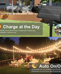 Super Chill Waterproof Solar String Lights Outdoor Fifty Ft Long With 25 Dimmable Shatterproof Vintage Bulbs Remote Controlled