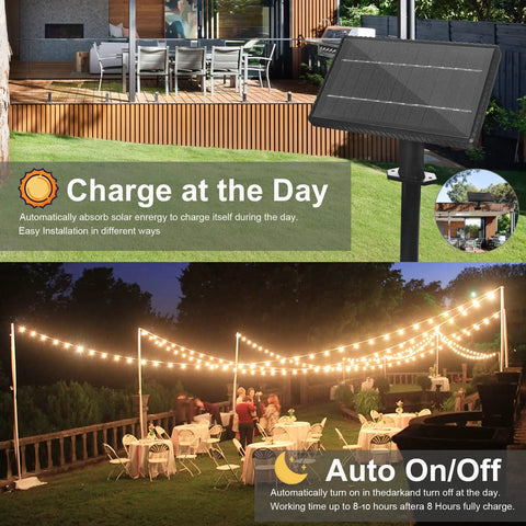 Super Chill Waterproof Solar String Lights Outdoor Fifty Ft Long With 25 Dimmable Shatterproof Vintage Bulbs Remote Controlled