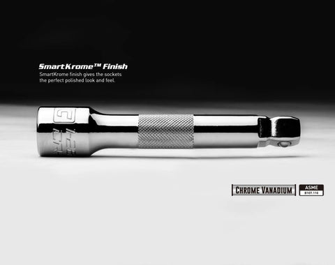 Chromed extension bar with knurled grip from Quarter Inch Drive Wobble Extension Bar Set 5 Piece For Max Reach And Flex Lets You Turn Hard To Reach Fasteners At Angles Up To 15 Degrees With A Spring Loaded Ball Detent Capri Tools.