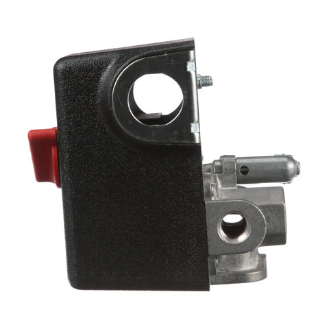 Side view of DPST Pressure Switch For Air Compressors 40 To 175 Psi Diaphragm Actuated Auto Off Four Port One Quarter Inch FNPT