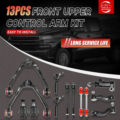 Chevy Silverado Sierra 1500 Front Suspension Kit 13 Piece AWD Beefed Up With Upper Control Arms Lower Ball Joints Sway Bars Tie Rods Replacement For 1999 2006 4WD AWD Trucks, front view
