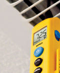 Folding Pocket In-Duct Thermometer With Max Min Hold, Dual Temperature Readouts In Fahrenheit Or Celsius, shown near air duct