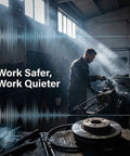 Man using brake lathe in workshop highlighting 9.25 Inch Non Vented Rotor Silencer Band For Large Rotors Rubber Brake Lathe Muffler Replacement Part