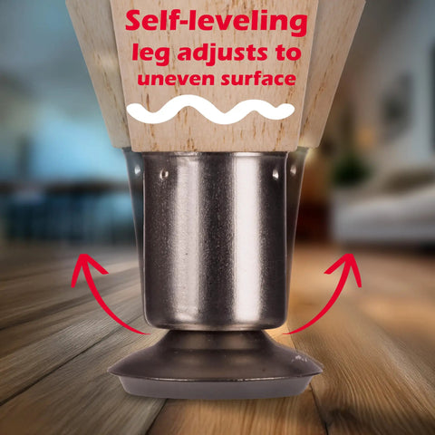 Close-up of self-leveling feature on Round Taper Furniture Legs 16 Inch, 4 Pack, with 5/16 Inch 18 hanger bolt, unfinished wood