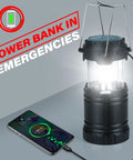 4 Pack Solar Camping Lanterns Rechargeable LED with USB Solar and AA Battery Power Bank Function detailing emergency use