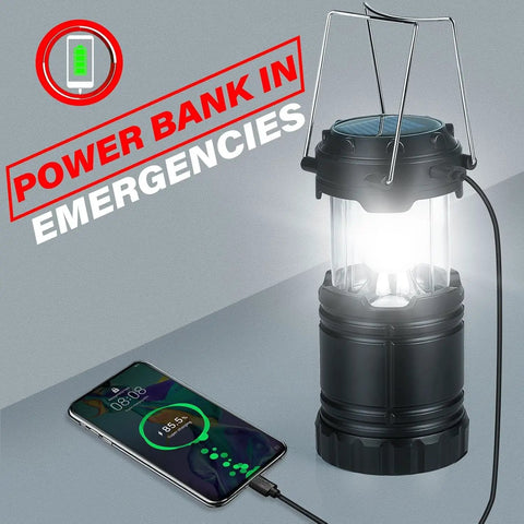 4 Pack Solar Camping Lanterns Rechargeable LED with USB Solar and AA Battery Power Bank Function detailing emergency use