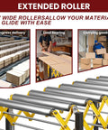 Stainless Steel Expandable Roller Conveyor Packs Hella Tough 900 Pound Load Capacity Adjustable Length And Height For Warehouses Lockable 360 Degree Swivel Casters Make Material Handling No Sweat, showing 23" wide rollers for smooth material glide.