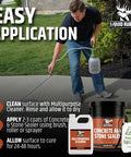 Man applying Heavy Duty Liquid Rubber Concrete Driveway Coating Kit With All Season Water Repellent Sealer And Multipurpose Cleaners.