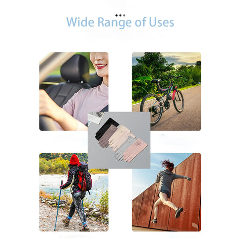 Pink Ice Silk Fingerless Gloves For Summer Outdoor Sports With UV Sun Protection in various use scenarios