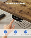 Smart control panel of Brown 55x28 Inch Reversible L Shaped Electric Standing Desk with LED display and memory presets.