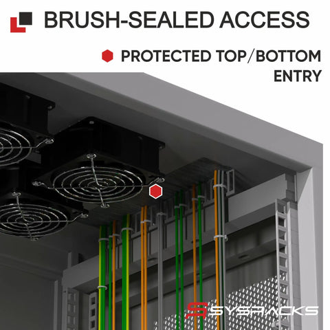 Protected brush-sealed access for the 32U Server Rack Cabinet With 19 Inch Network Enclosure Layout 35 Inch Deep Floor Standing Data Chassis.