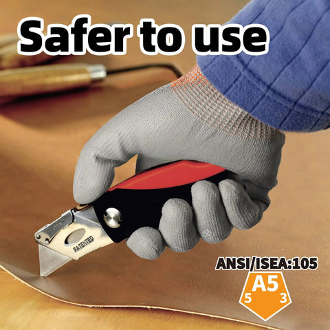 12 Pairs ANSI A5 Cut Resistant Work Gloves With PU Coating For Metal Fabrication, Woodworking, And Construction Non Slip Heavy Duty Durable Large Size Ideal Gift For Men used with utility knife on leather