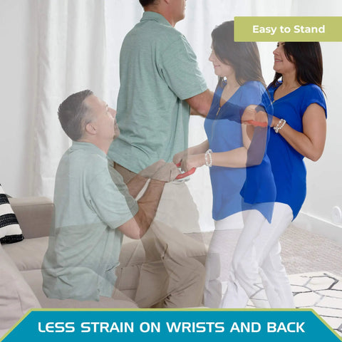 Universal Standing Handle Sit To Stand Transfer Aid assisting woman from seated to standing with support.