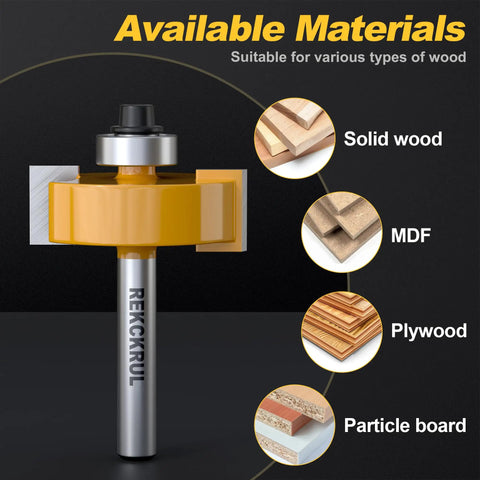 Pro Grade One Quarter Inch Shank Rabbet Router Bit Set With Six Bearings And One And Three Eighths Inch Cutting Diameter YG8 Carbide Blades