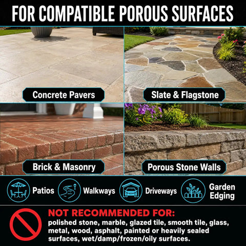 Fresh High Gloss Wet Look Stone Sealer For Pavers And Concrete on various compatible porous surfaces like concrete, slate, and brick.