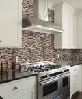 Modern kitchen with Metal Mosaic Tile Backsplash Peel And Stick Easy DIY Oblong 12x12 Inch Sheets In Coffee Copper Brown Mix.