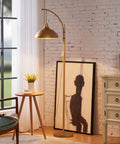 Dope Industrial Floor Lamp With Gold Finish for Rustic Farmhouse Style Arc Standing Lamp, 68 in height, against brick wall decor