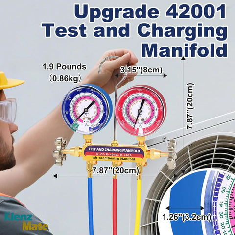 Professional Grade Heavy Duty Shop Ready Hvac Manifold Gauge Set Featuring Brass Valves And Color Coded Dials Designed For R22 R404a R410a Refrigerant Charging Leak Detection Ac Repair