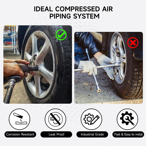 Comparison of air piping system with someone using a Three Quarters Inch Shop Air Line Kit With 200 Foot HDPE Aluminum Piping Rapid Air System