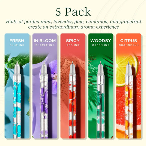 Scented Lava Gel Pen Set 5 Pack Multi Color 0.5mm Gel Pens Infused With Scented Essential Oil Blends And Mesmerizing Lava Bubbles