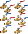 3/4 Inch Brass PEX Ball Valve Set Full Port Quarter Turn Shutoff Hot And Cold Water Supply Red Blue Handles Lead Free Brass Ten Pack