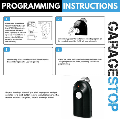 Programming instructions for 2X Pack Intellicode Type 1 Button Remote Replacement GIT1 390MHz for ACSCTG.