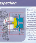 Diagram of an outboard fuel pump replacement showing valve operation for Yamaha and Mercury 4 stroke engines 75-115HP