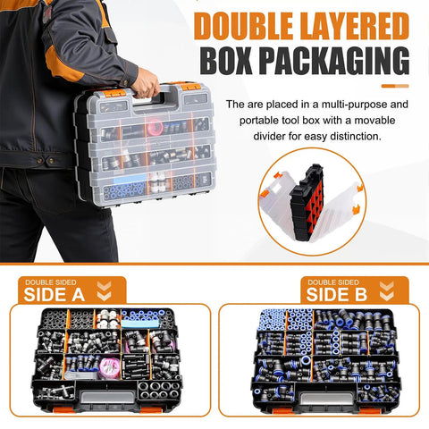 The Ultimate 324-Piece Quick Connect Air Hose Fitting Swag For Fast Pneumatic Repairs And DIY Jobs. double-sided tool case with brass air fittings