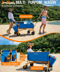 Heavy Duty 3 In 1 Love Seat Wagon Cart With Detachable Cooler Bag, shown with adjustable handle and cup holders at the beach.