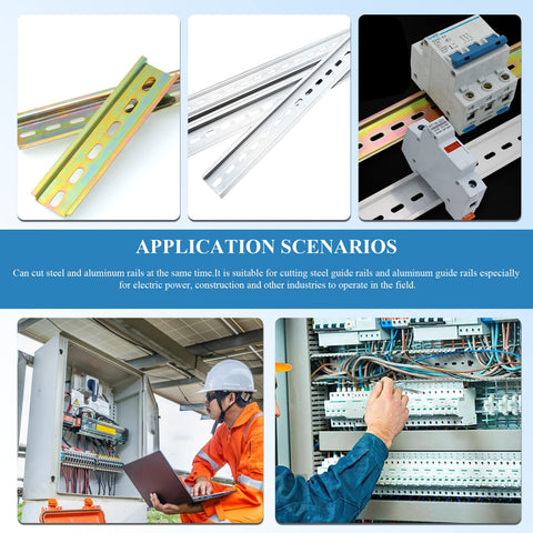 Application scenarios of Manual DIN Rail Cutter with Double Groove and 50 CM Scale showing rail installation in control panels