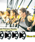 Badass Heavy Duty 4 Pack Resistance Band Wall Anchors For Home Gym Workout Exercise Fitness Physical Therapy And Compact Studio Training Gear Black Finish in use with fitness bands.