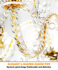 Gold Color Luxurious Crystal Chandelier With K9 Crystal Drops, S-shaped elbow pipe, close-up of raindrop glass pendant