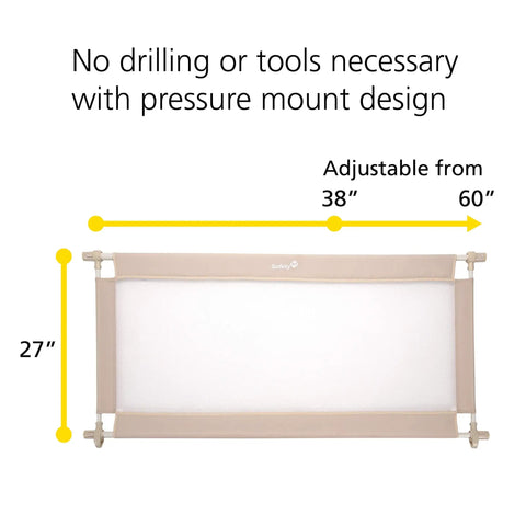 Extra Wide Doorways Fabric Baby And Pet Gate Pressure Mounted For Openings 38 To 60 Inches No Tools Needed with Dimensions