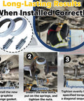 Hella Tough Exhaust Flange Bolt And Gasket Repair Kit With M8 Spring Bolts showing installation steps and materials used.
