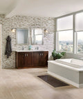 Modern bathroom with large windows, sleek bathtub, and walk-in shower fitted with Rizon Eco-Performance Posi-Temp Shower Trim Kit Chrome Finish