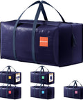 Six Pack Heavy Duty Moving Bags 210GSM With Full Open Side Zipper 93L Waterproof Foldable Storage Totes in blue, 6 pack displayed
