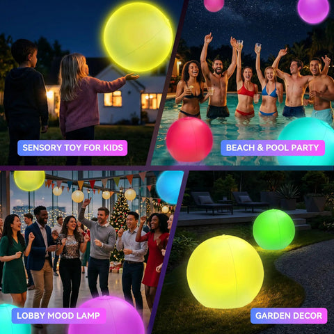 16 Inch LED Light Up Beach Balls 4 Pack With Remote Glow In The Dark Pool Toys Featuring 16 Color Changing Lights And 4 Flash Modes