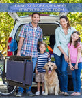 Family with folded Two Blue Zero Gravity Lounge Chairs Set With Cup Holders And Pillows by an open car trunk