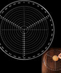 Front view of a 300 mm round center finder compass circle gauge in clear acrylic with concentric rings.