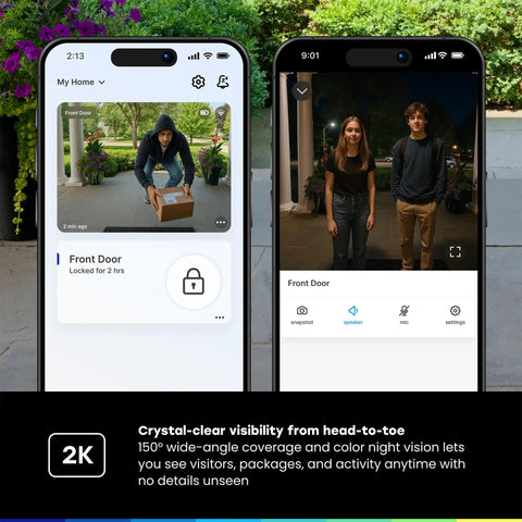 Top Shelf 3 In 1 Smart Lock With 2K Hdr Video Doorbell Camera showcasing app interface for video surveillance and activity monitoring.