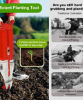 Person using Adjustable Handheld Garden Seeder For Corn Peanuts And Soybeans With Double Cylinder Seed And Fertilizer Delivery Manual Planter